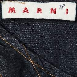 Pre Owned Marni Black Denim Buttoned Back Puff Sleeves Top L