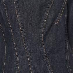 Pre Owned Marni Black Denim Buttoned Back Puff Sleeves Top L