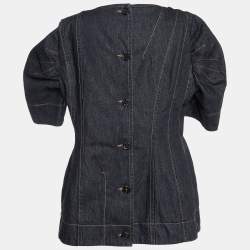 Pre Owned Marni Black Denim Buttoned Back Puff Sleeves Top L