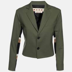 Marni Green Virgin Wool & Wool Rib Knit Blazer S