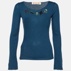 Marni Blue Embellished Wool Full Sleeve Sweater S