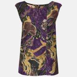 Pre Owned Marni Purple/Gold Polyester Sleeveless Loose Fit Blouse M