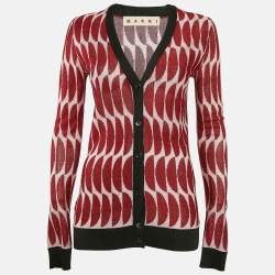 Marni Red Patterned Lurex Knit Button Front Cardigan S
