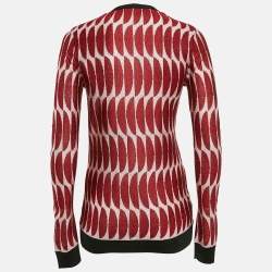 Marni Red Patterned Lurex Knit Button Front Cardigan S