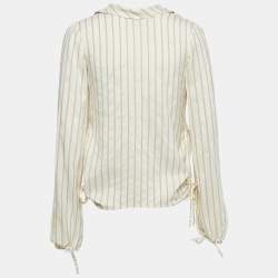 Marni Cream Stripe Silk Neck Tie-Up Detail Blouse S