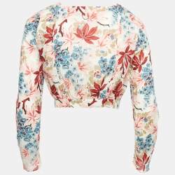 Pre Owned Marni Multicolor Floral Print Cotton Tie-Up Detail Blouse S