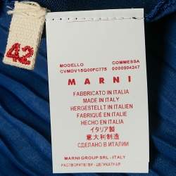 Pre Owned Marni Royal Blue Cotton Knit and Silk Pleated Asymmetric Top M