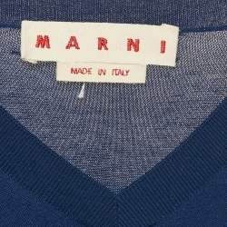 Pre Owned Marni Royal Blue Cotton Knit and Silk Pleated Asymmetric Top M