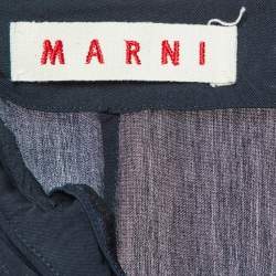 Marni Midnight Blue Viscose Pleat Detail Knee Length Skirt L