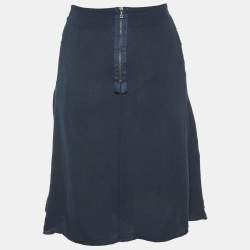 Marni Midnight Blue Viscose Pleat Detail Knee Length Skirt L