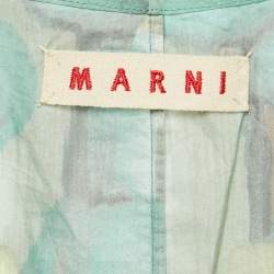 Marni Green/Multicolor Abstract Print Cotton Sleeveless Pleated Mini Dress M