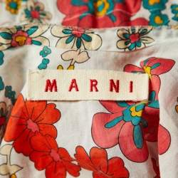 Marni White/Red Floral Print Cotton Peplum Top M