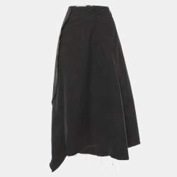 Pre Owned Marni Black Washed Cotton Asymmetric Midi Skirt L