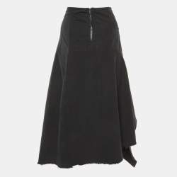 Pre Owned Marni Black Washed Cotton Asymmetric Midi Skirt L