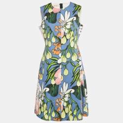 Marni Blue Printed Cotton Blend Sleeveless Short Dress M