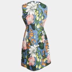 Pre Owned Marni Blue Printed Cotton Blend Sleeveless Short Dress M