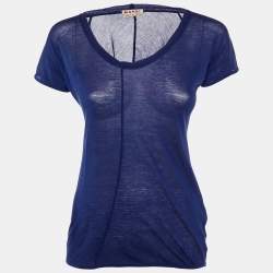 Marni Navy Blue Cotton Knit Deep Neck T-Shirt M