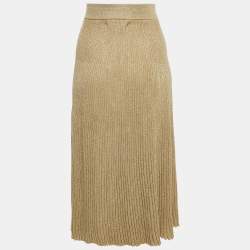 Marni Gold Pleated Lurex Knit Midi Skirt S