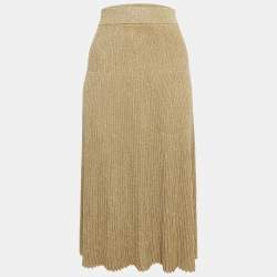 Marni Gold Pleated Lurex Knit Midi Skirt S