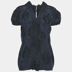 Marni Navy Blue Jacquard Silk Blend Blouse M