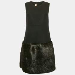 Marni Black Suede and Real Fur Trim Short Dress M