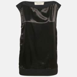 Marni Black Satin Rib Hem Sleeveless Top S