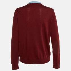 Marni Red/Blue Wool Knit Button Front Cardigan L