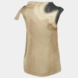 Pre Owned Marni Brown Printed Silk & Wool Ruffle Neck Sleeveless Top M