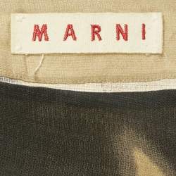 Pre Owned Marni Brown Printed Silk & Wool Ruffle Neck Sleeveless Top M