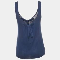 Pre Owned Marni Blue Rib Knit Tie-Up Detail Tank Top S