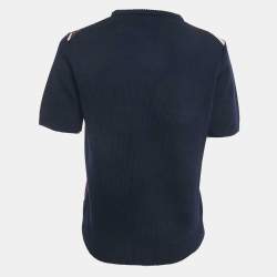 Pre Owned Marni Navy Blue Floral Print Rib Knit and Jersey Sweatshirt S