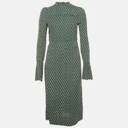 Pre Owned Marni Green Printed Crepe Midi Dress S