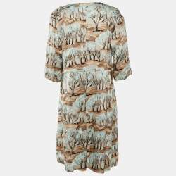 Pre Owned Marni Brown Printed Satin Pleated Shift Dress L