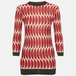 Pre Owned Marni Red/Pink Patterned Lurex Knit Sheer Jumper S