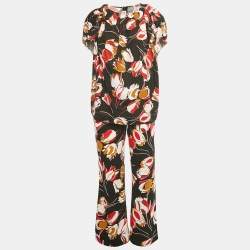 Pre Owned Marni Black Floral Print Cotton Top & Pants Set M/S