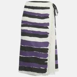 Pre Owned Marni Black /Purple Striped Hemp Blend Wrap Midi Skirt M