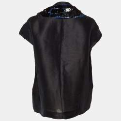 Pre Owned Marni Navy Blue Embellished Detail Silk & Linen Open Jacket M