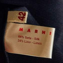 Pre Owned Marni Navy Blue Embellished Detail Silk & Linen Open Jacket M