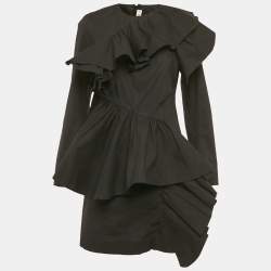 Pre Owned Marni Black Black Poplin Ruffled Mini Dress XS