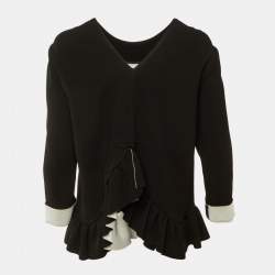 مملوكة مسبقًا Marni Black Jersey Floral Sequin Detail Ruffled Blouse S