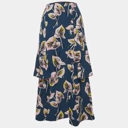 Pre Owned Marni Blue Floral Print Crepe Ruffled Maxi Shirt M
