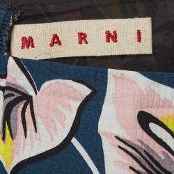 Pre Owned Marni Blue Floral Print Crepe Ruffled Maxi Shirt M