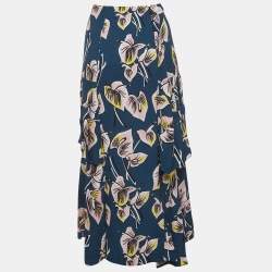 Pre Owned Marni Blue Floral Print Crepe Ruffled Maxi Shirt M