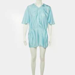 Pre Owned Marni Blue Sateen V-Neck Tunic Blouse L