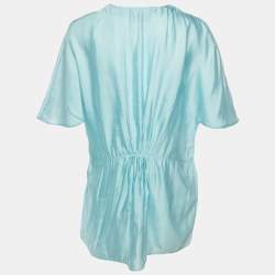 Pre Owned Marni Blue Sateen V-Neck Tunic Blouse L