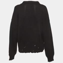 Pre Owned Marni Black Knit Distressed Embroidered Logo Cardigan L