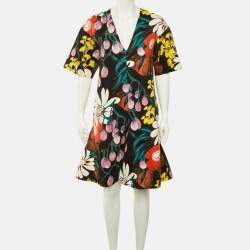 Pre Owned Marni Black Madder Print Cotton & Linen MIni Dress M
