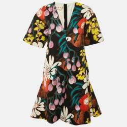 Pre Owned Marni Black Madder Print Cotton & Linen MIni Dress M