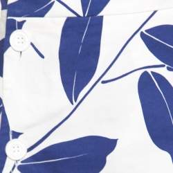 Pre Owned Marni White and Blue Leaf Print Cotton and Linen Drill Wrap Skirt M