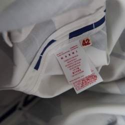 Pre Owned Marni White and Blue Leaf Print Cotton and Linen Drill Wrap Skirt M